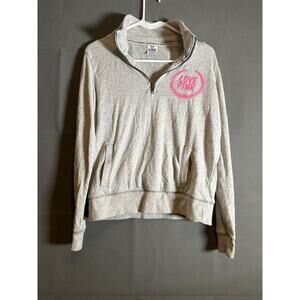 Victoria's Secret Pink Pullover Womens Small Gray Half Zip Love Pink Sweatshirt
